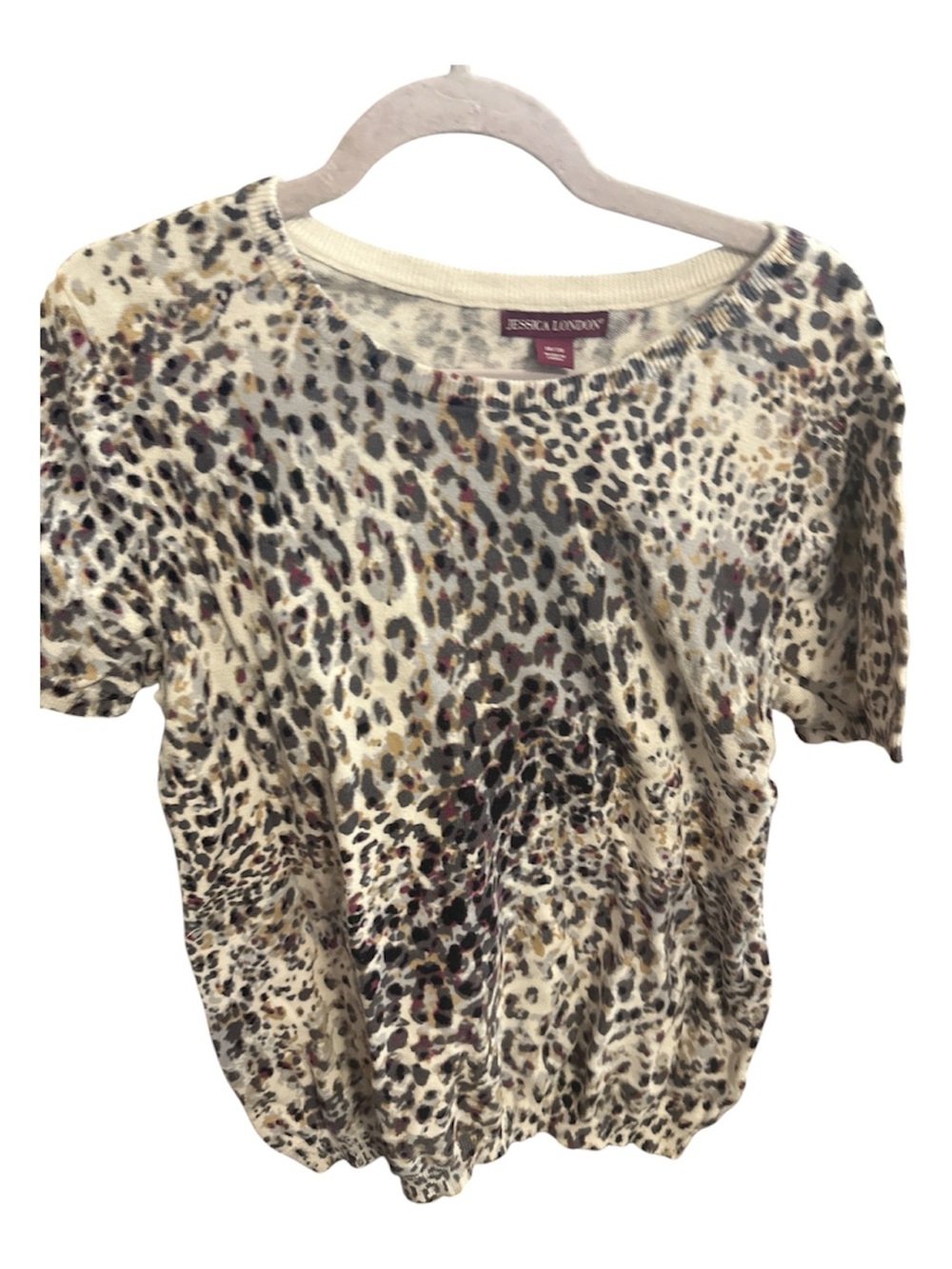 Jessica London Cream Leopard Print Short Sleeve Top 18/29 like new 100 cotton